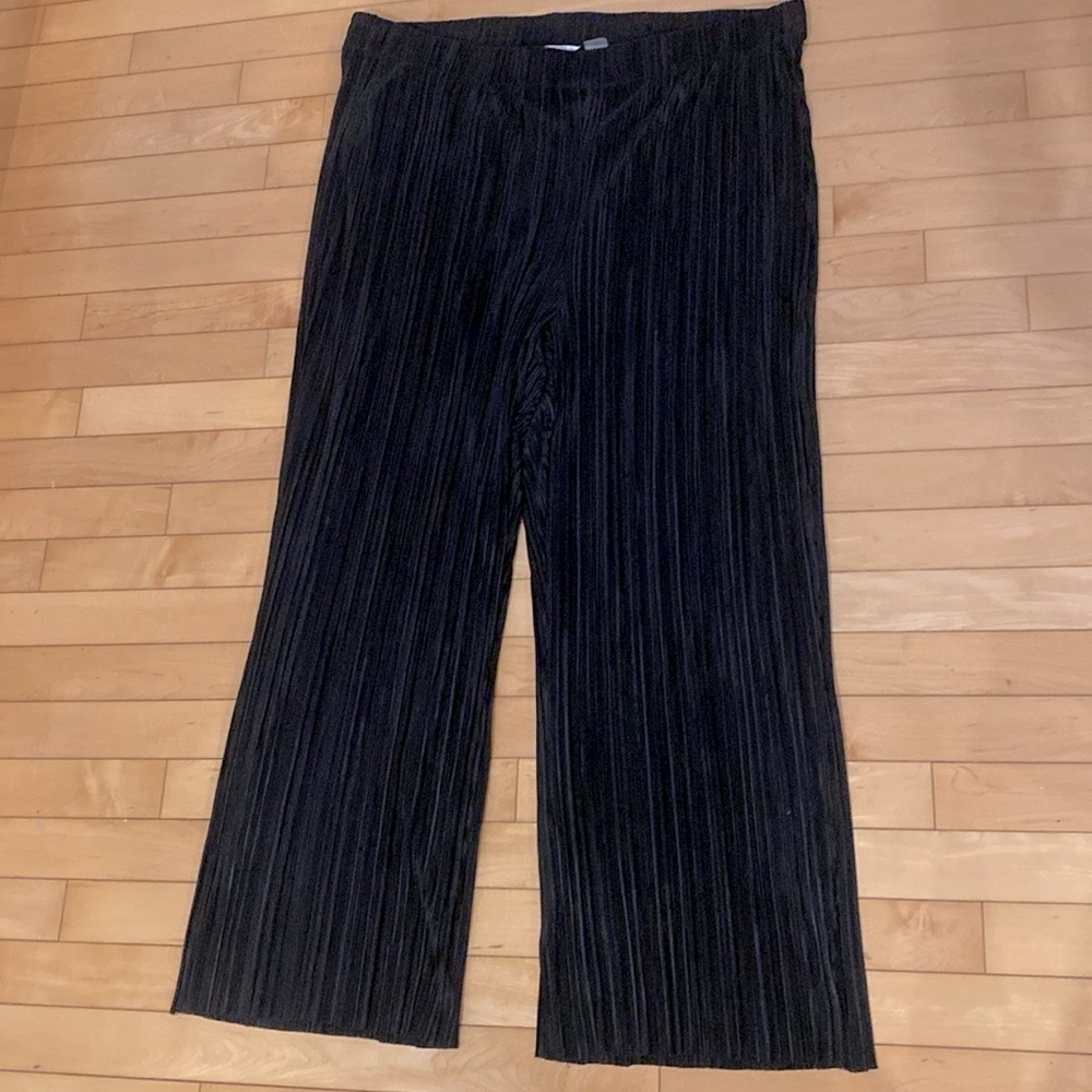 TAN JAY Plus Wide Leg women’s satin crinkle black pants elastic waist  Size 2X